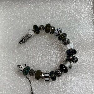 Pandora Vintage Silver and Black Charm Bracelet